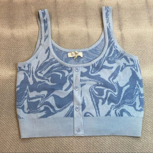 PacSun LA Hearts Blue Marble Button Sweater Crop Top Shirt Medium NWT 90s - Picture 1 of 6